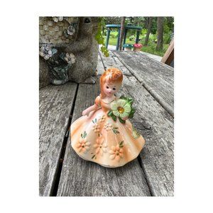 Vtg Josef Originals Figurine - November - Topaz - Girl in Peach Dress With Cryst